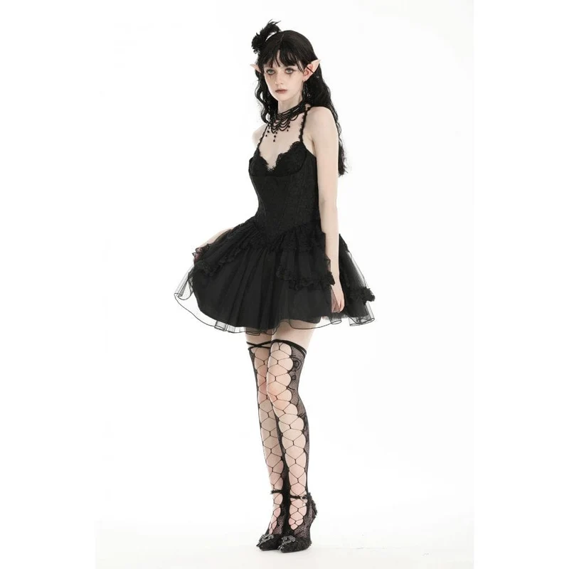 Gothic-Kleid für Damen, tief ausgeschnitten, mehrlagig, Partykleid, Abschlusskleid