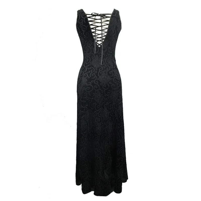 Violettes, bodenlanges Gothic-Abendkleid aus Spitze für Damen