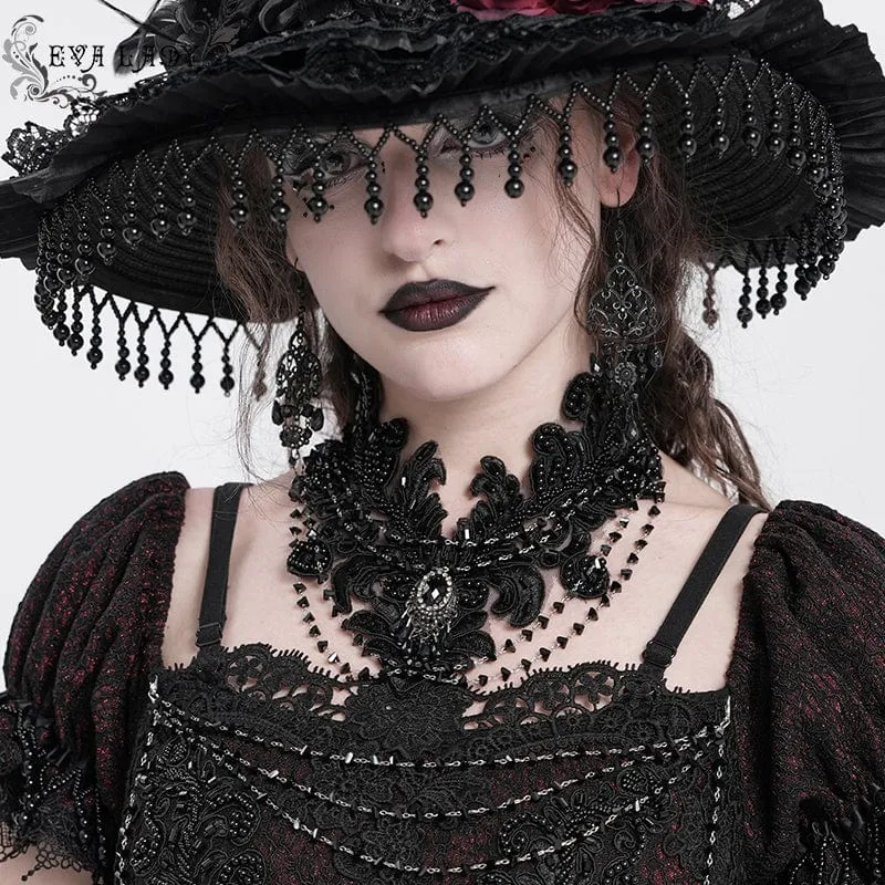 Gothic-Halsband mit Blumenstickerei und Perlen für Damen