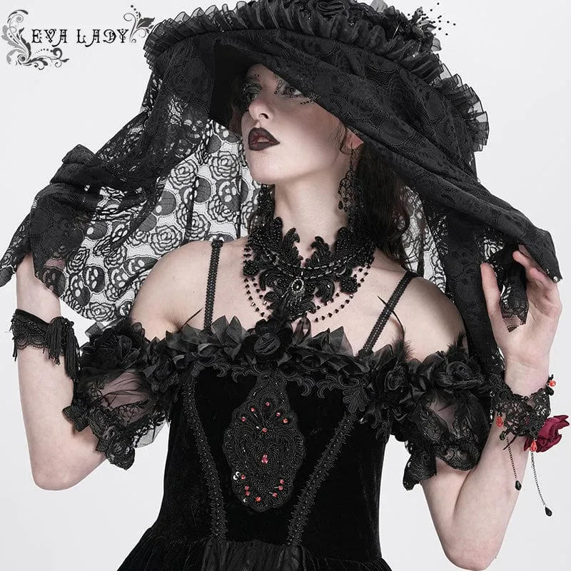 Gothic-Halsband mit Blumenstickerei und Perlen für Damen