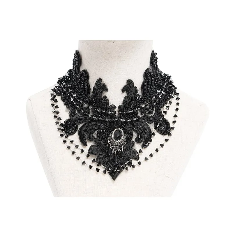 Gothic-Halsband mit Blumenstickerei und Perlen für Damen