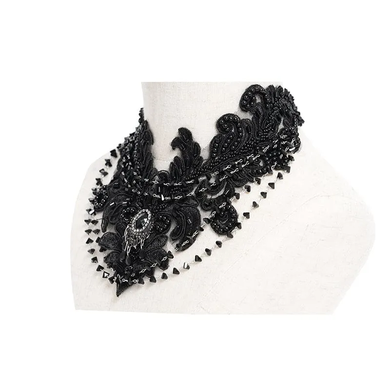 Gothic-Halsband mit Blumenstickerei und Perlen für Damen
