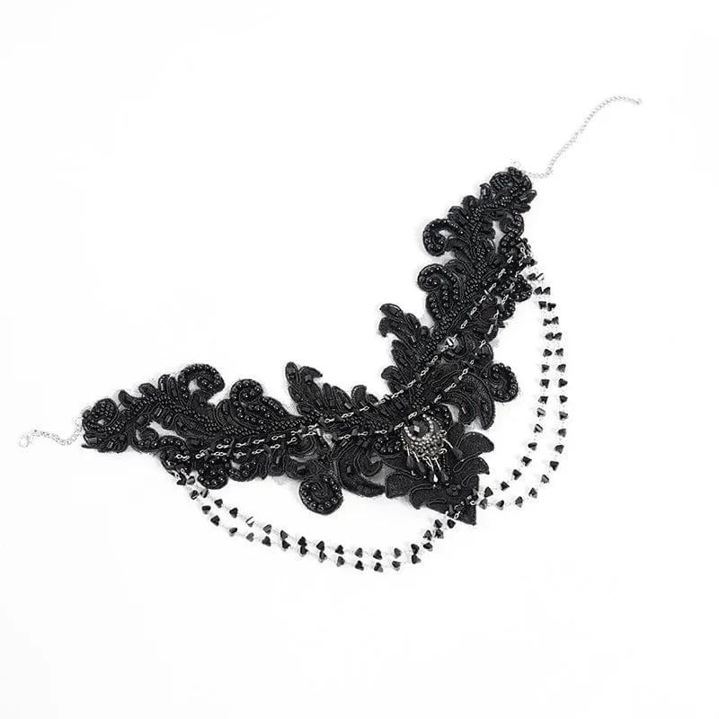 Gothic-Halsband mit Blumenstickerei und Perlen für Damen