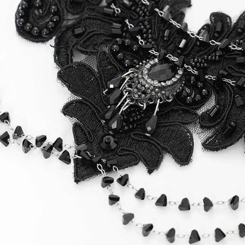 Gothic-Halsband mit Blumenstickerei und Perlen für Damen