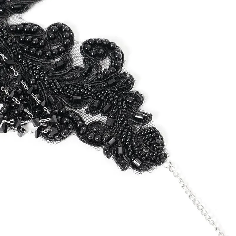 Gothic-Halsband mit Blumenstickerei und Perlen für Damen