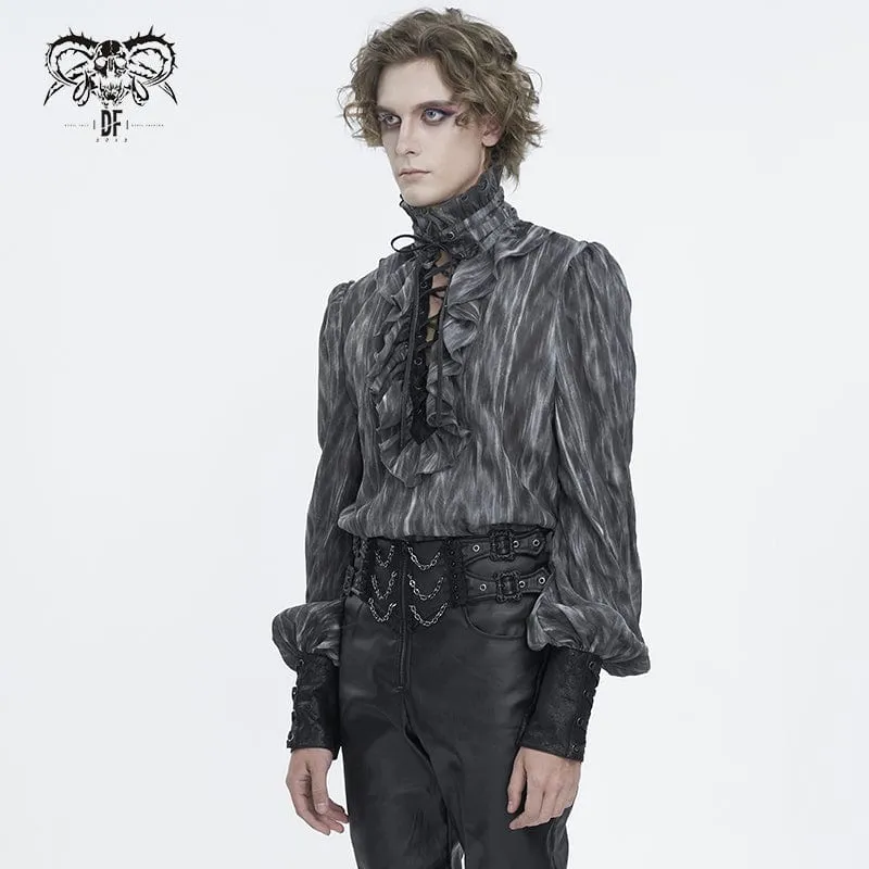 Herren-Gothic-Hemd mit Rüschen und Stehkragen und Schnürung