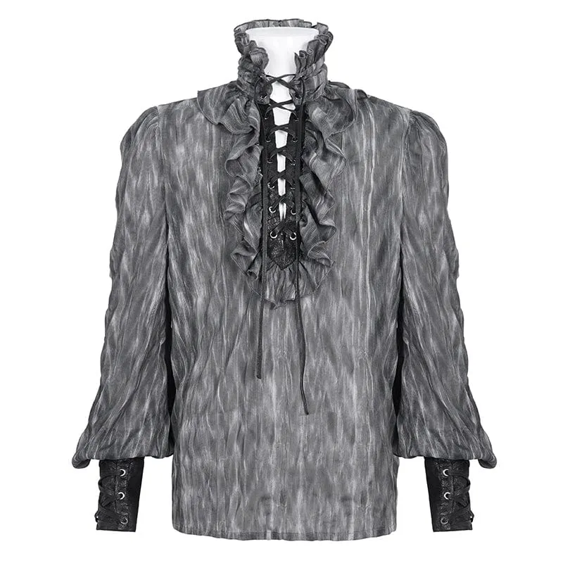 Herren-Gothic-Hemd mit Rüschen und Stehkragen und Schnürung