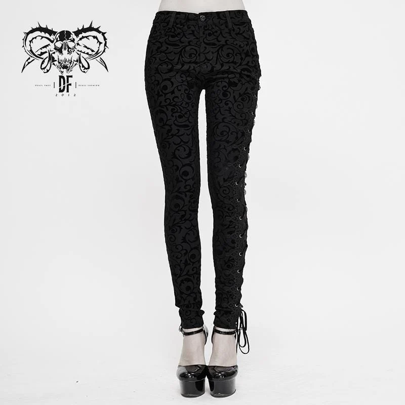 Damen Gothic Strappy Jacquard Leggings