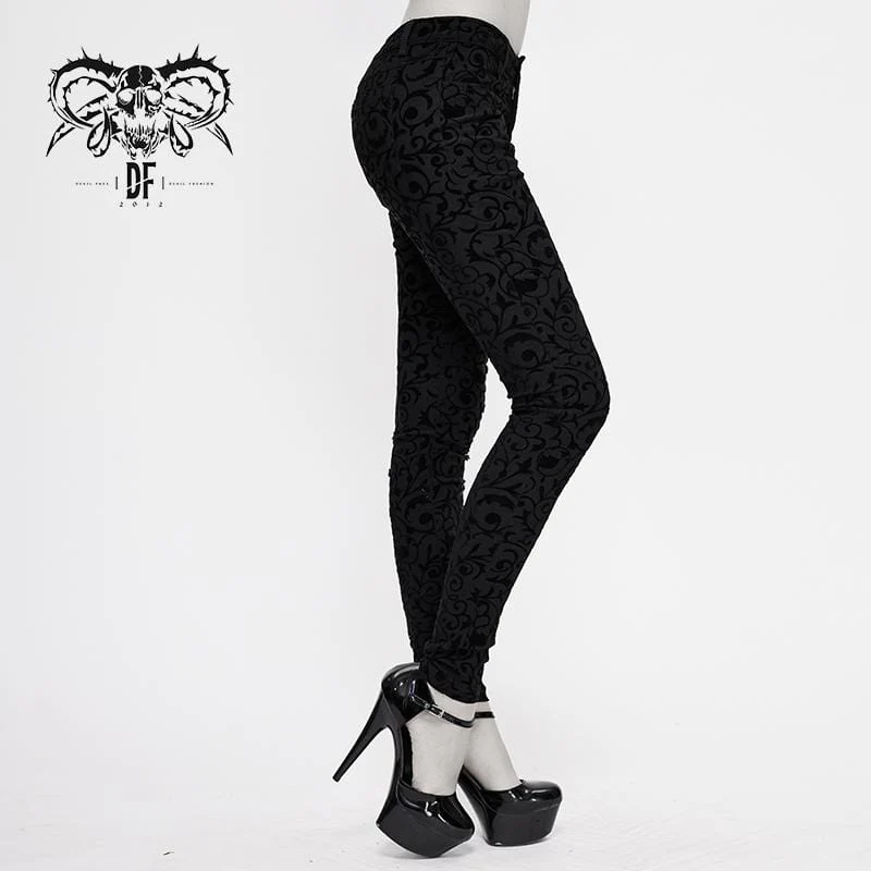 Damen Gothic Strappy Jacquard Leggings