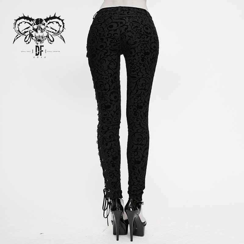 Damen Gothic Strappy Jacquard Leggings