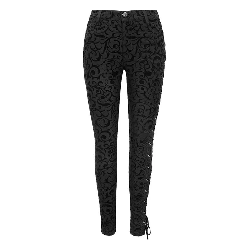 Damen Gothic Strappy Jacquard Leggings