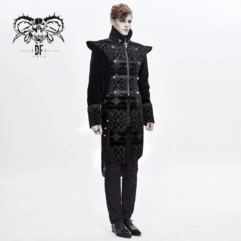Herren Gothic Stehkragen Jacquard Cross Coats
