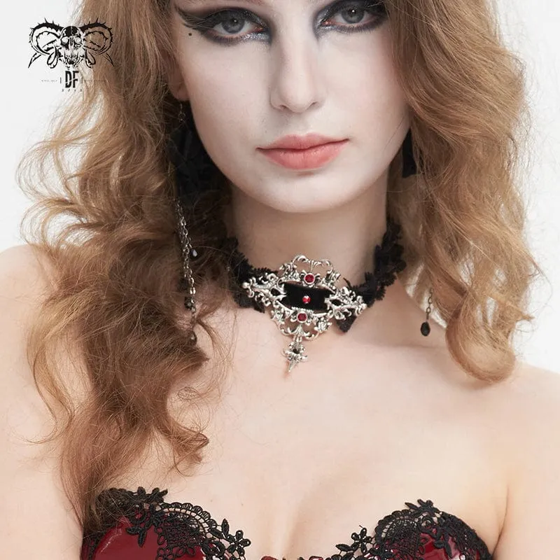 Gothic-Halskette mit Perlen und Spitzensaum für Damen
