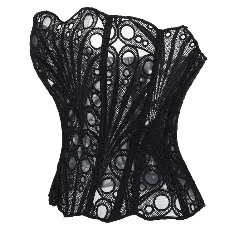Gothic-Korsett für Damen mit unregelmäßiger Spitze und transparentem Überbrustbereich