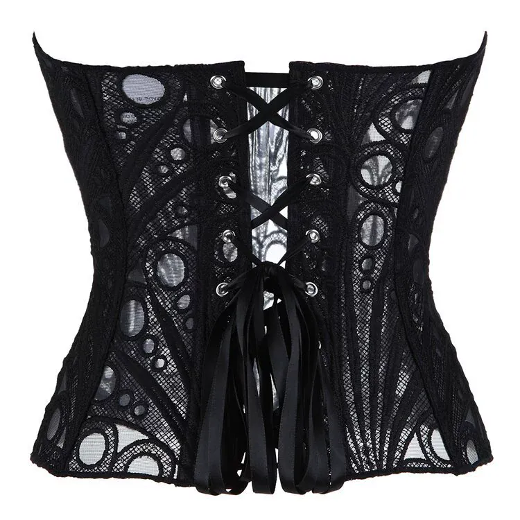Gothic-Korsett für Damen mit unregelmäßiger Spitze und transparentem Überbrustbereich