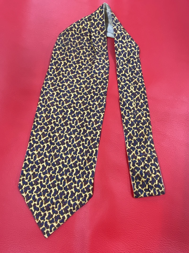 Vintage Ascot Schal Seide Paisley Creme Blau – Retro Schalkrawatte Herren