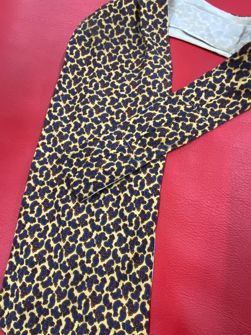 Vintage Ascot Schal Seide Paisley Creme Blau – Retro Schalkrawatte Herren