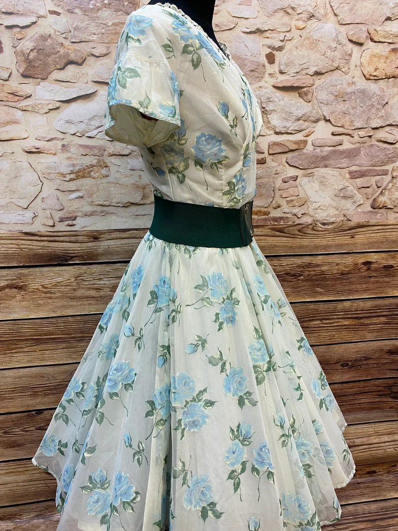 True Vintage Petticoatkleid Blau-Grün Gr. 36 – 50er Jahre