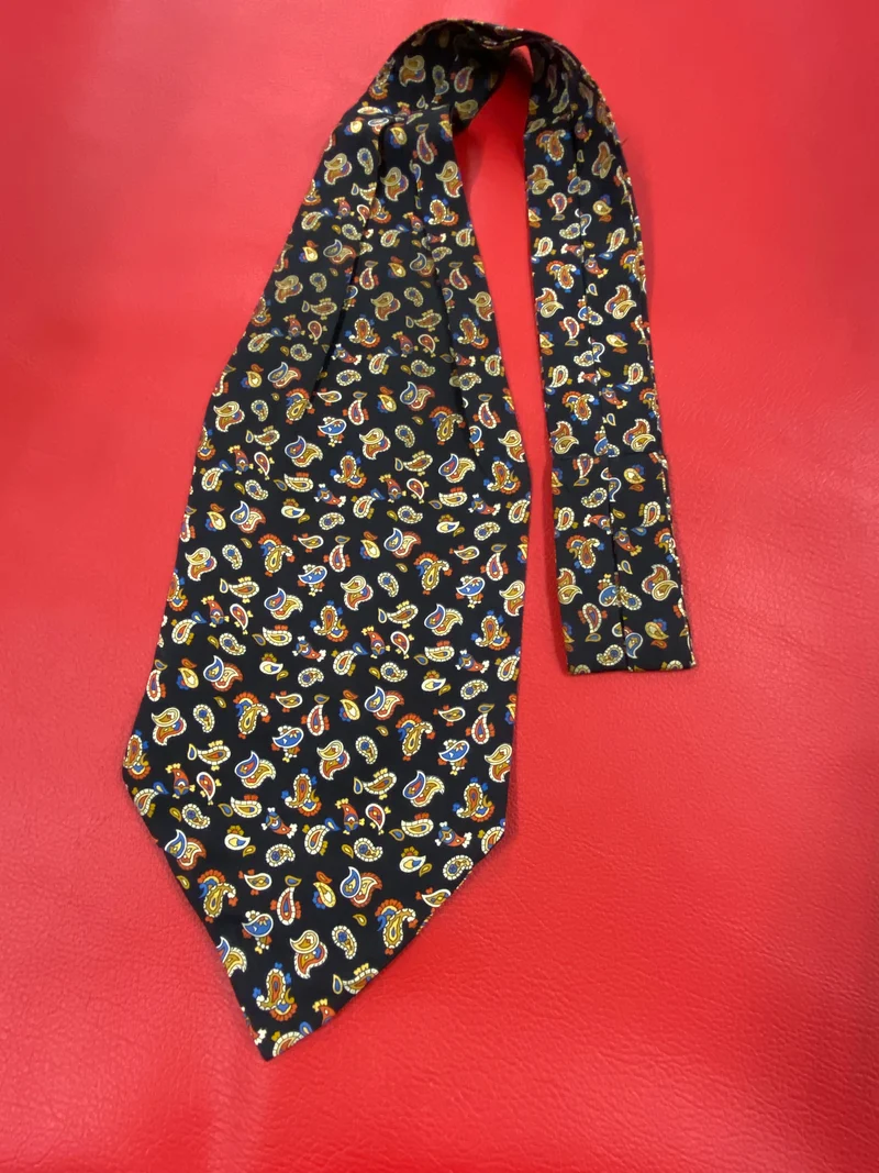 Vintage Ascot Krawatte Paisley Schwarz Bunt – Retro Schalkrawatte Herren