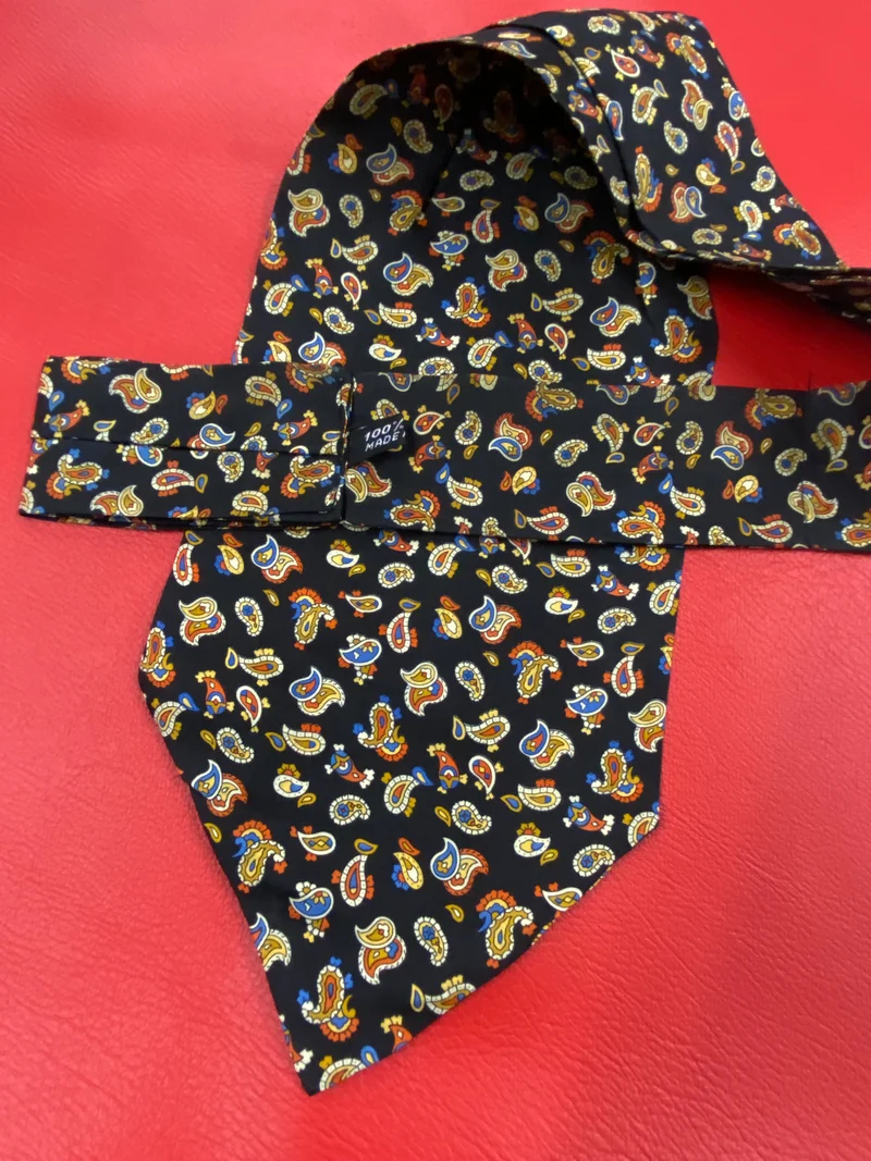 Vintage Ascot Krawatte Paisley Schwarz Bunt – Retro Schalkrawatte Herren