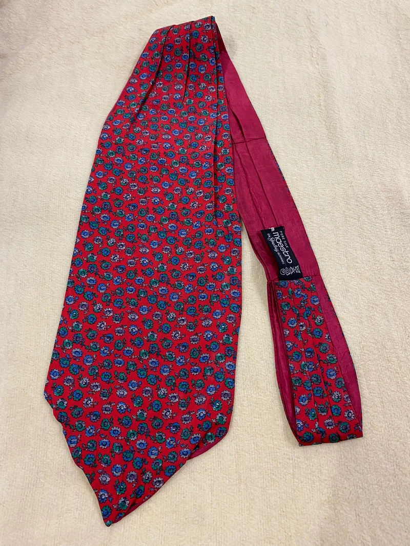 Vintage Ascot Krawatte Rot Geblümt Seide – Maestro Italy Schalkrawatte Herren