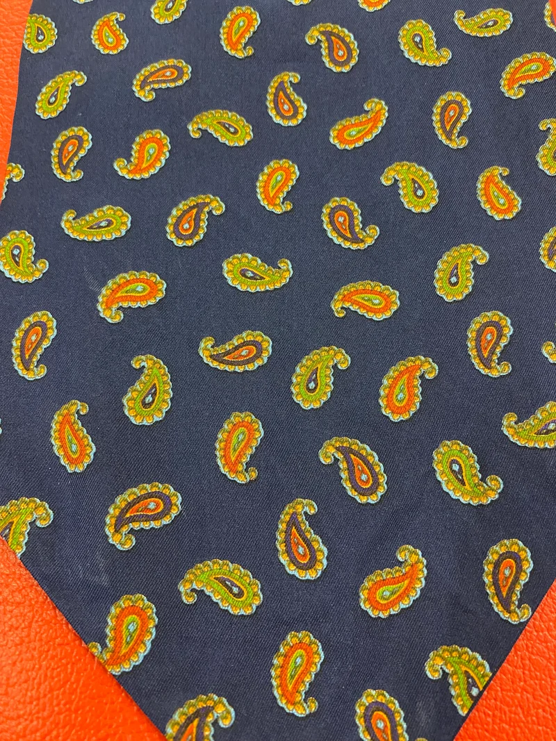 Vintage Ascot Schal Seide Dunkelblau Paisley – Retro Herren Schalkrawatte