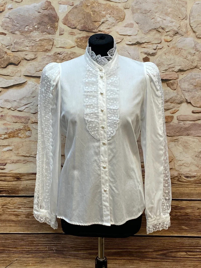 Steampunk-Bluse mit Rüschen weiß Viktorianisch Gothic Gr.36