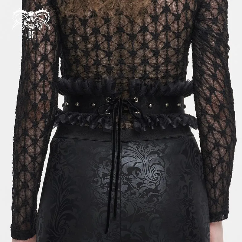 Gothic-Gürtel aus gerüschtem Mesh-Splice-Kunstleder für Damen