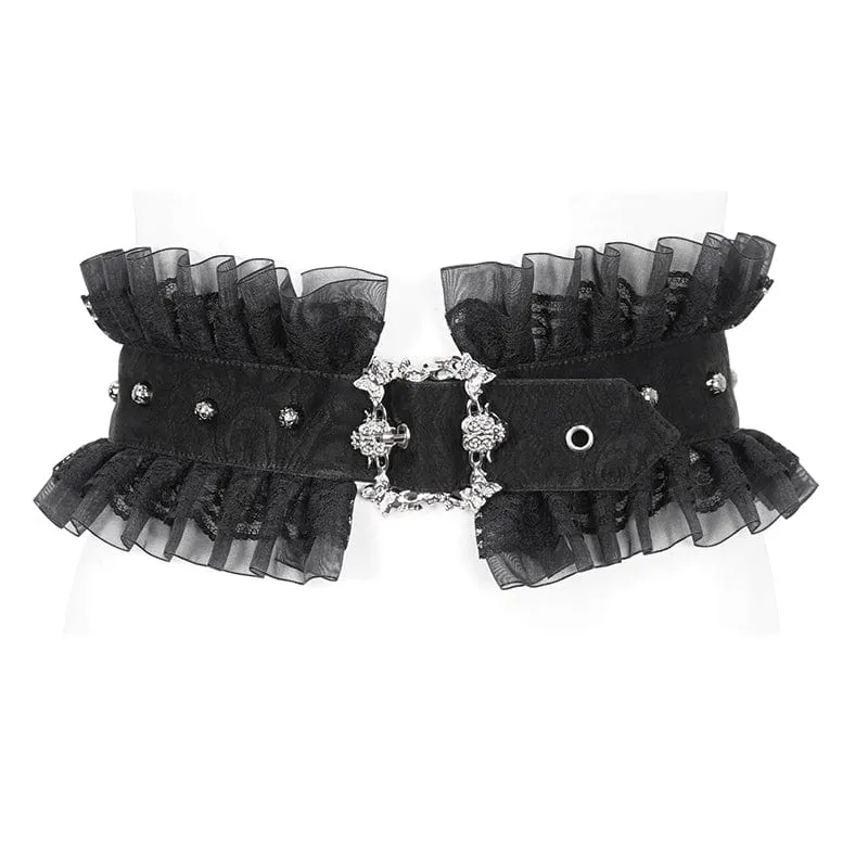 Gothic-Gürtel aus gerüschtem Mesh-Splice-Kunstleder für Damen
