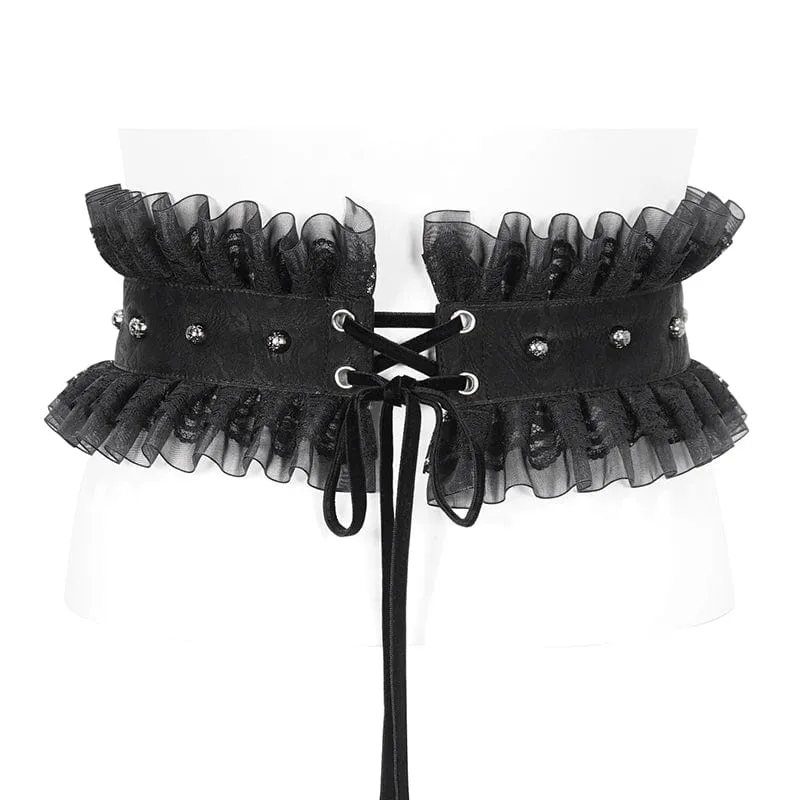 Gothic-Gürtel aus gerüschtem Mesh-Splice-Kunstleder für Damen