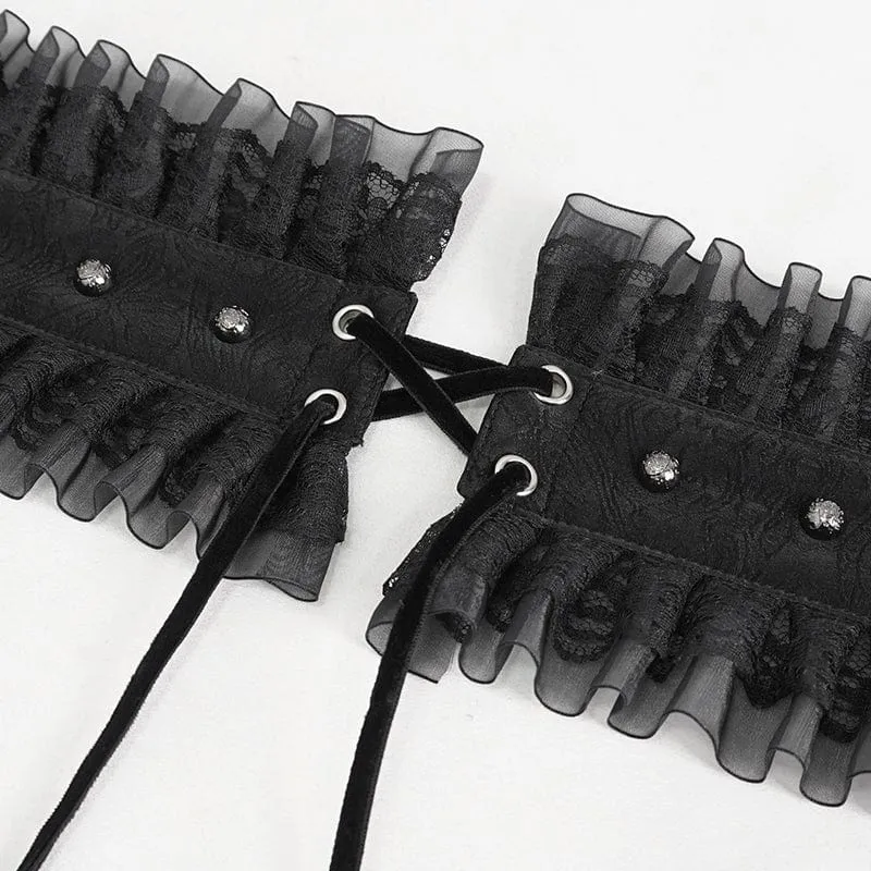 Gothic-Gürtel aus gerüschtem Mesh-Splice-Kunstleder für Damen