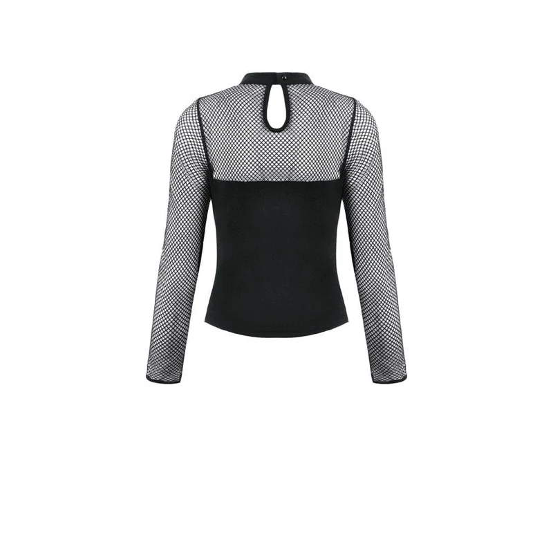 Damen Punk Cut-out Mesh Splice Top mit Schnallenriemen