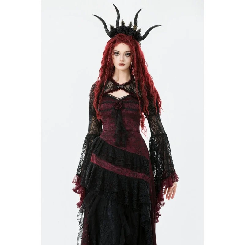 Gothic-Umhang mit Blumenspitze in Kontrastfarbe für Damen