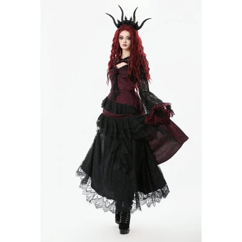 Gothic-Umhang mit Blumenspitze in Kontrastfarbe für Damen