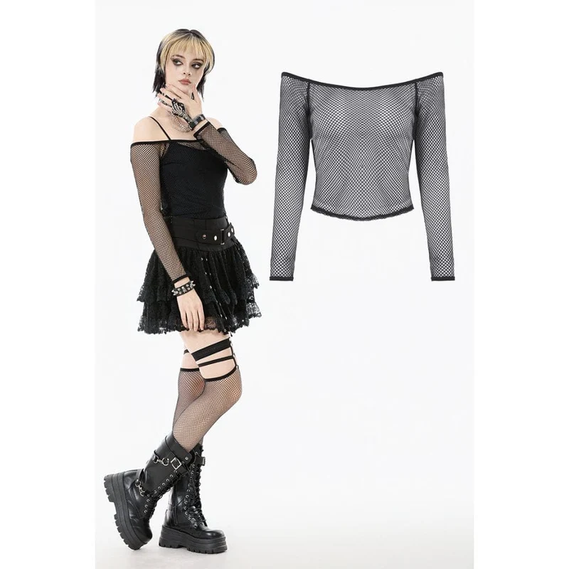 Punk-Off-Shoulder-Mesh-Top für Damen