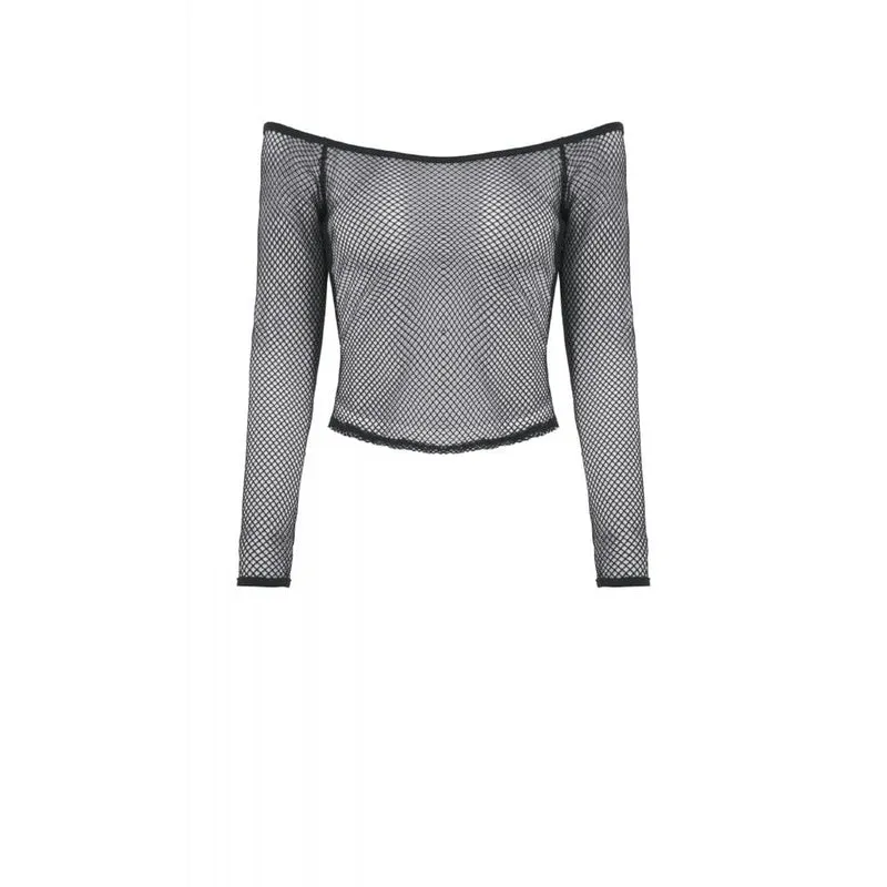 Punk-Off-Shoulder-Mesh-Top für Damen