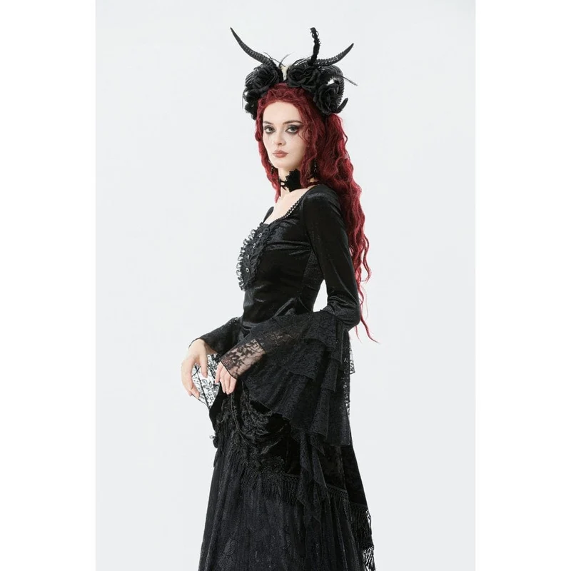 Gothic-Oberteil aus Samt mit quadratischem Kragen und ausgestellten Ärmeln für Damen