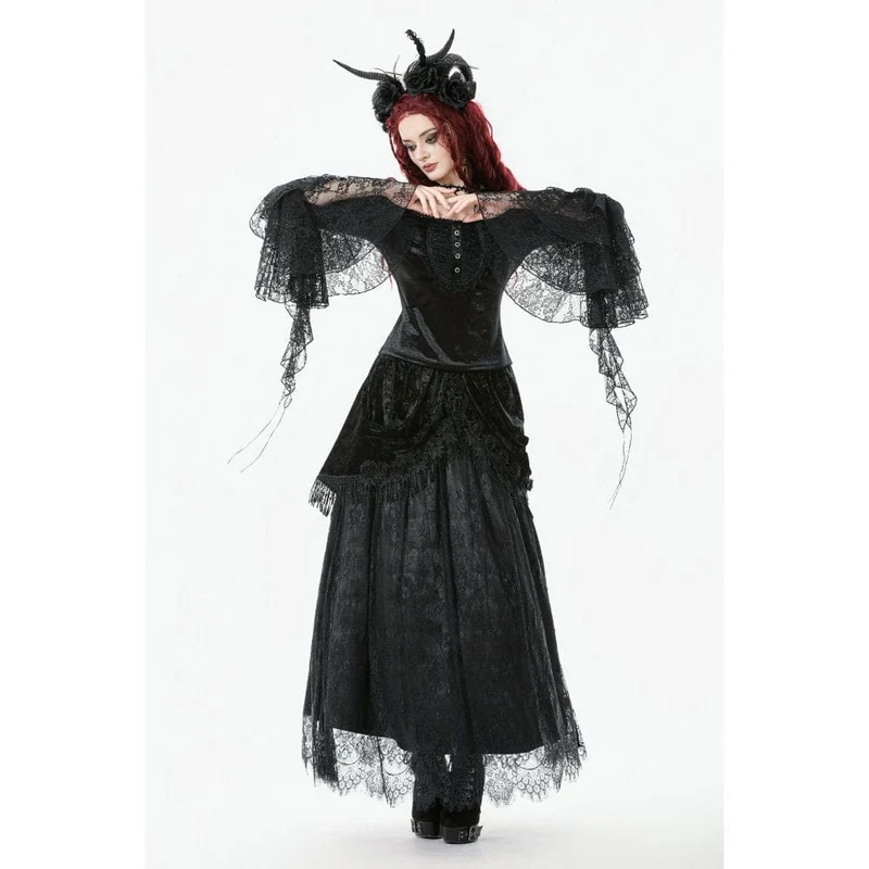 Gothic-Oberteil aus Samt mit quadratischem Kragen und ausgestellten Ärmeln für Damen