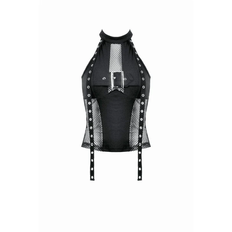 Damen Punk Neckholder-Top mit Ösenträgern und Mesh-Panel