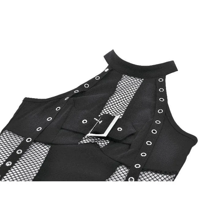 Damen Punk Neckholder-Top mit Ösenträgern und Mesh-Panel