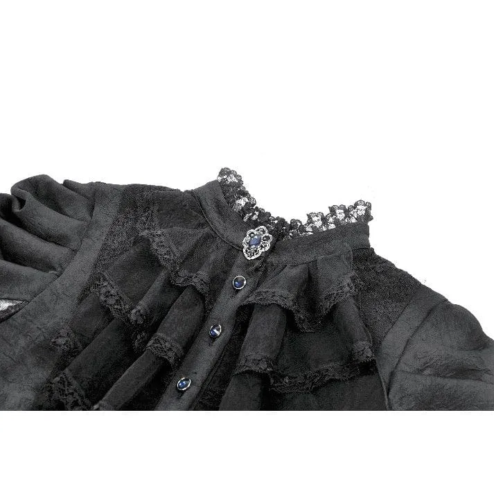 Gothic-Brautkleid für Damen mit Stehkragen, Rüschen, ausgestellten Ärmeln und Mesh-Einsätzen