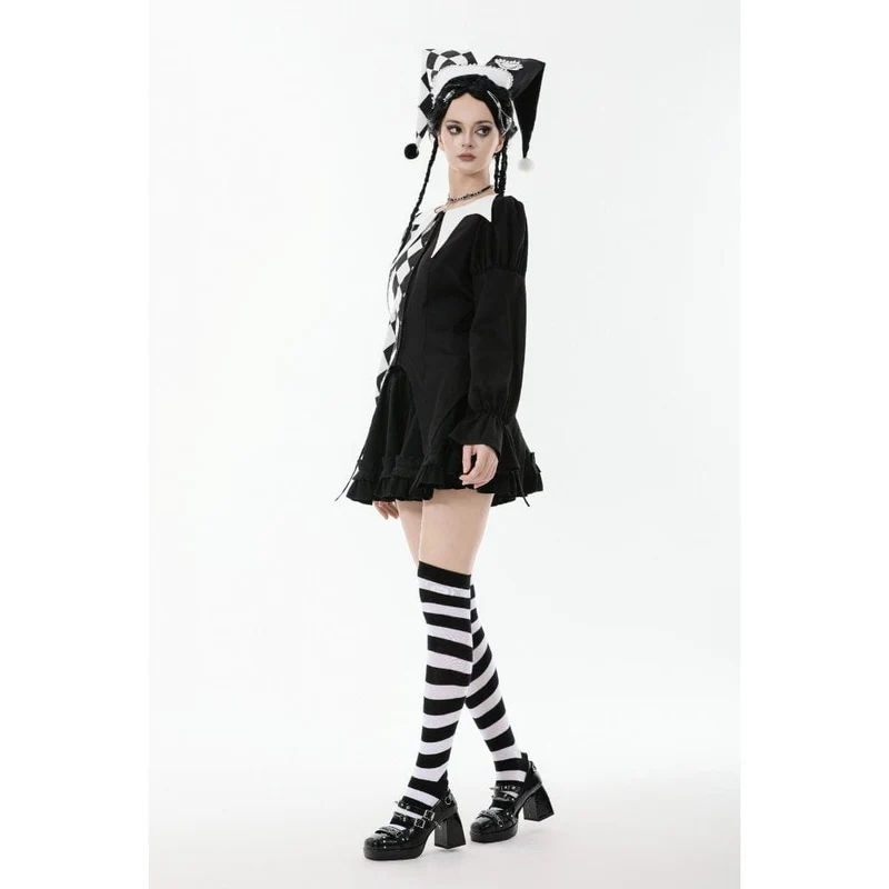 Gothic-Langarmhemd mit Rautenmuster und Kontrastfarbe für Damen