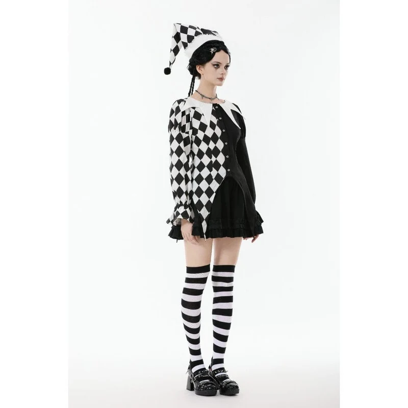 Gothic-Langarmhemd mit Rautenmuster und Kontrastfarbe für Damen