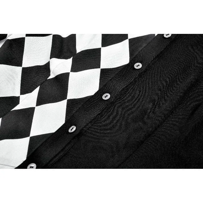 Gothic-Langarmhemd mit Rautenmuster und Kontrastfarbe für Damen