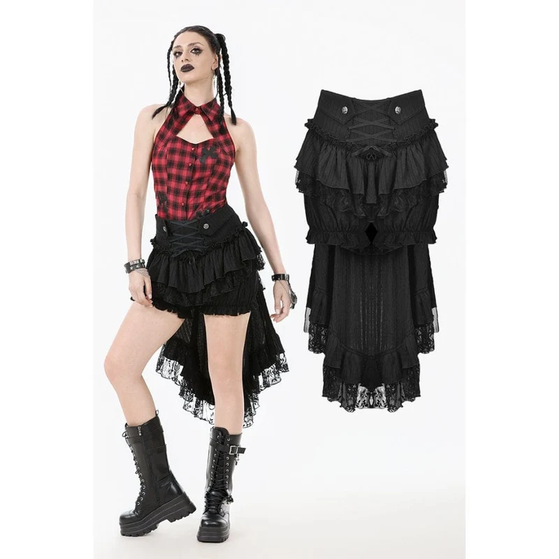 Gothic-Shorts mit Schnürung und Rüschen im Schwalbenschwanz-Stil für Damen