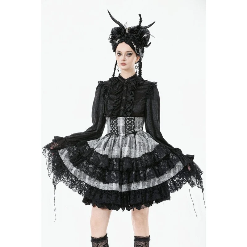 Gothic-Rock mit Lagensaum und Schnürung und hoher Taille für Damen
