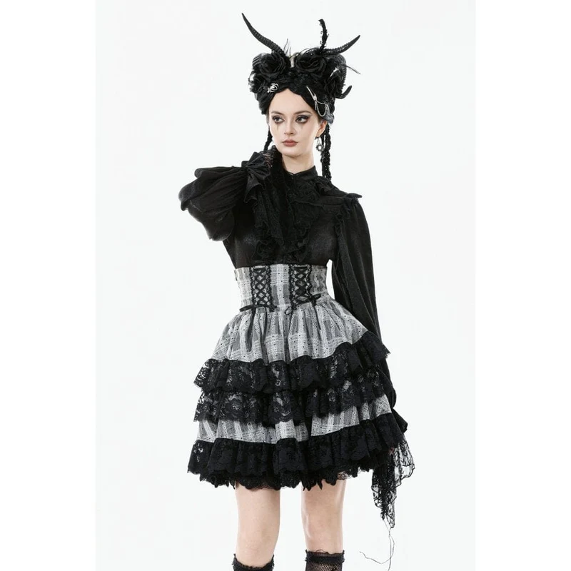 Gothic-Rock mit Lagensaum und Schnürung und hoher Taille für Damen