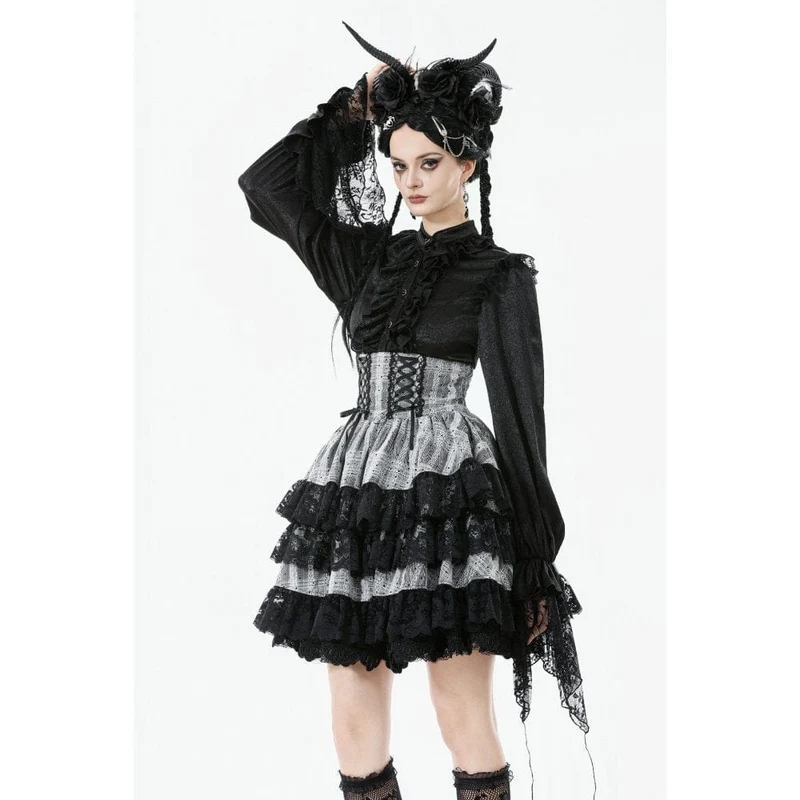 Gothic-Rock mit Lagensaum und Schnürung und hoher Taille für Damen