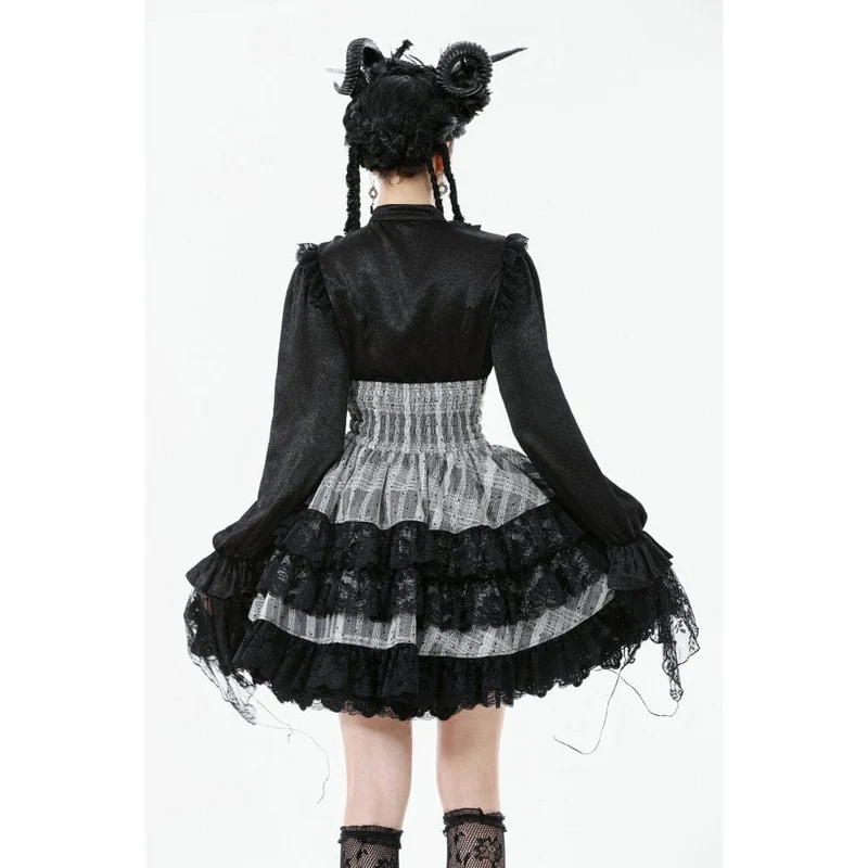 Gothic-Rock mit Lagensaum und Schnürung und hoher Taille für Damen