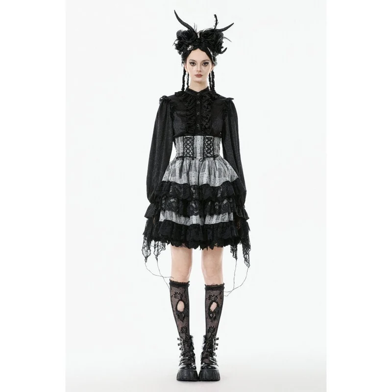 Gothic-Rock mit Lagensaum und Schnürung und hoher Taille für Damen
